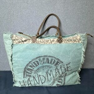 Myra Bag Handmade Vintage Canvas Weekender Bag Zip Closure Travel Work Gym Aqua